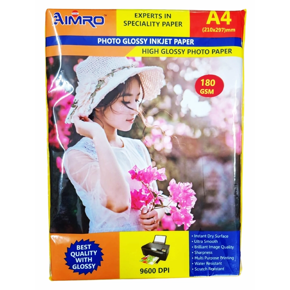 Aimro Photo Paper Glossy A4 180 Gsm 210x297mm (50 Sheets)